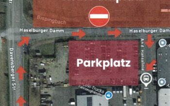Zustiegsort für Busreisen ab Ascheberg Bild zeigt eine Skizze des Parkplatzes am Haselburger Damm für den Zustiegsort Busreisen ab Ascheberg